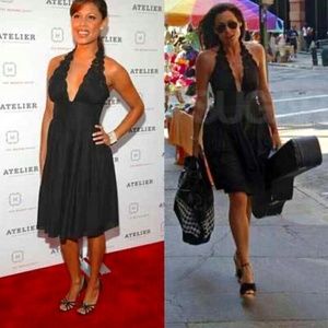 CATHERINE MALANDRINO Black Eyelet Plunging Halter Top Sundress Size 2 $595